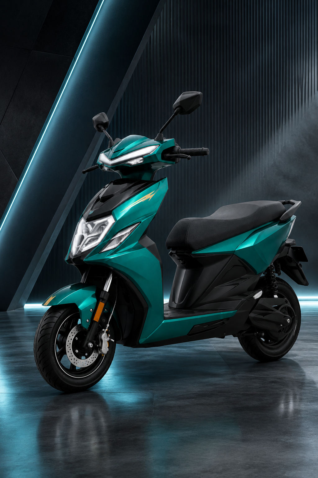 Zorina EcoGlide+ Electric Scooter | Dual Projector LED & Long Range Commuter EV (Teal Green)