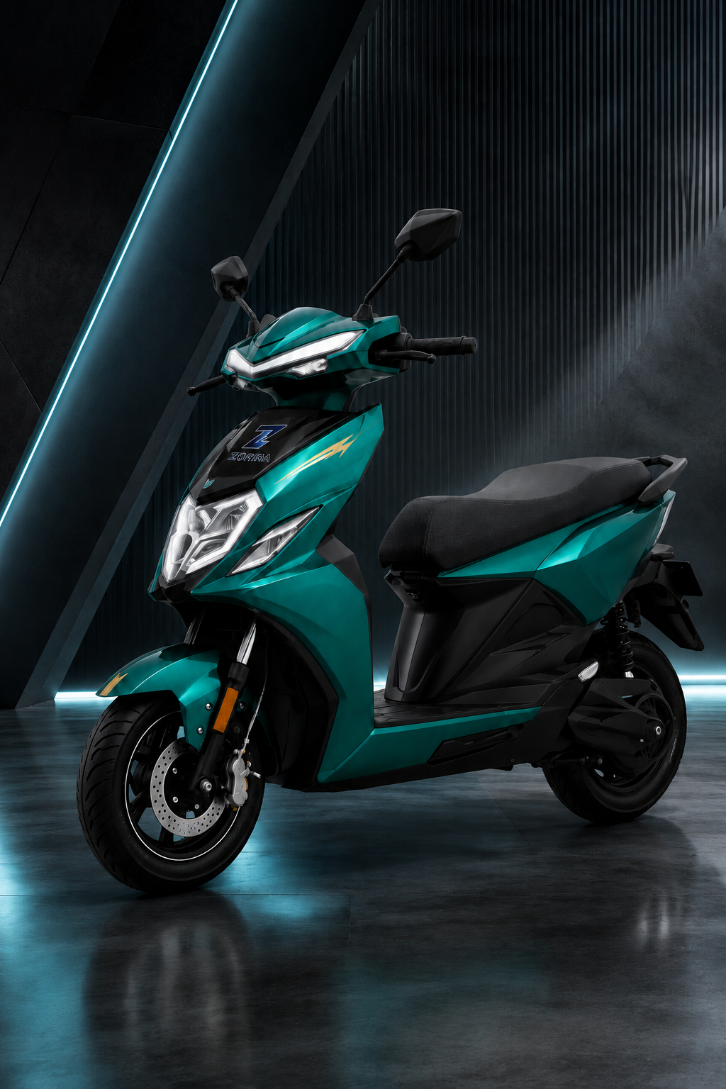 Zorina EcoGlide+ Electric Scooter | Dual Projector LED & Long Range Commuter EV (Teal Green)
